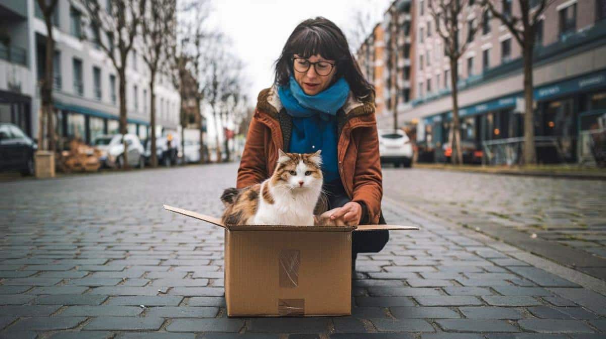“C’est pas à moi, c’est celui de mon ex” déclare cette femme après avoir abandonné le chat familial dans un carton sur le trottoir