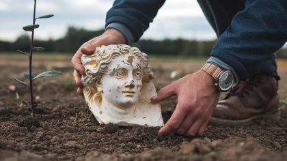En voulant planter une haie, il découvre un fragment de sculpture antique “tout a été saisi, même mes outils sont sous scellés”